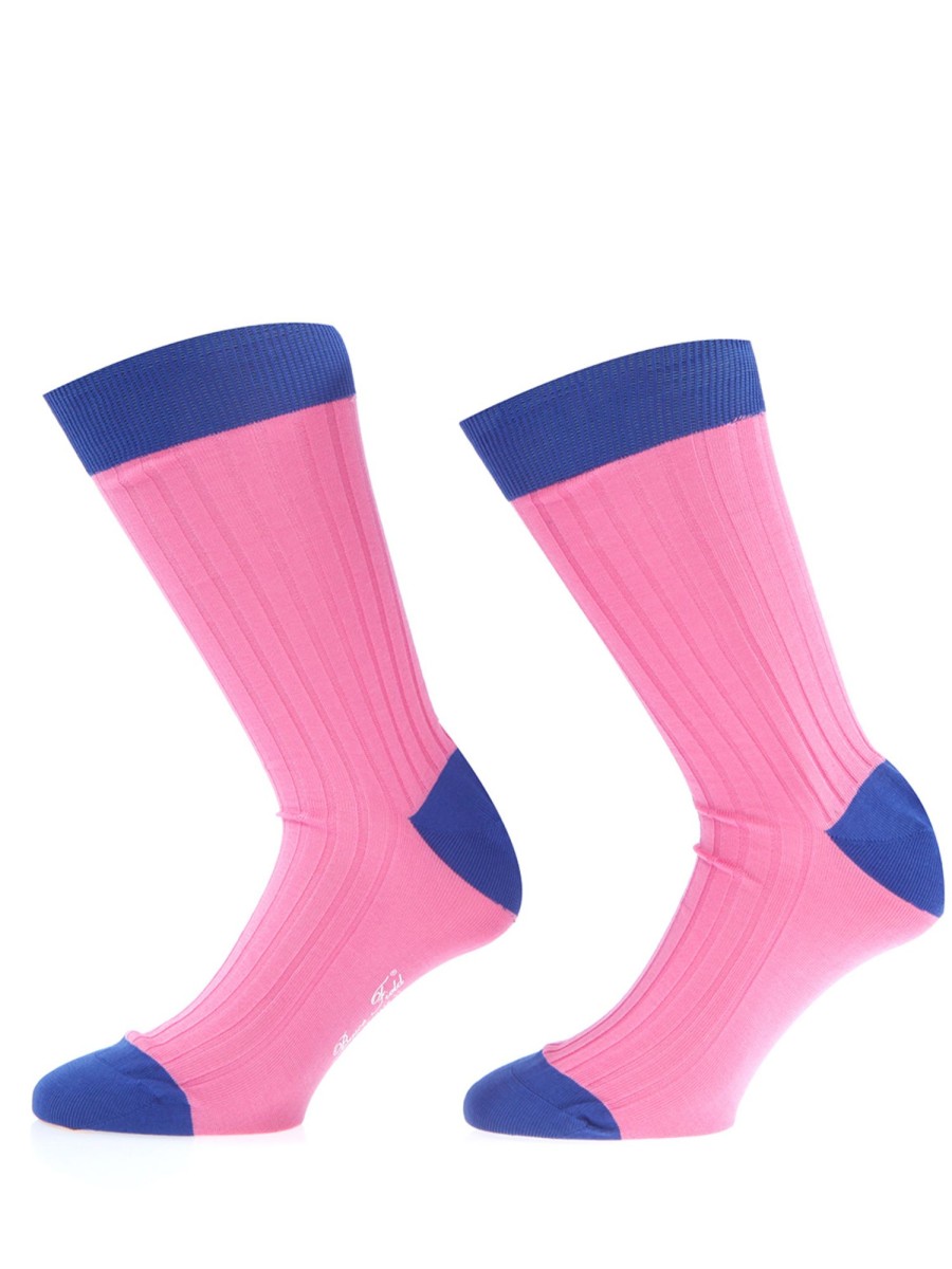 Bruce Field Chaussettes Homme Fil D'Ecosse 100% Coton Rose Et Indigo New