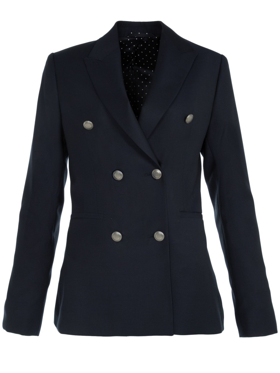 Bruce Field Blazer Caroline Croise Pure Laine A Boutons Argentes Clearance